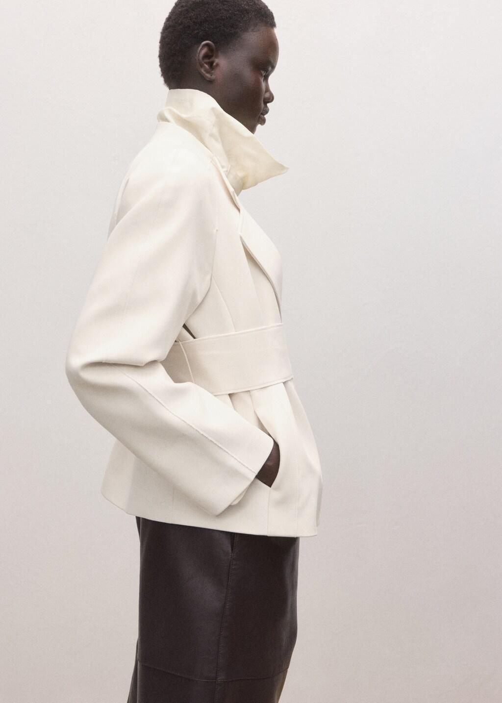 Beige Jacket With Lapels And Tie Belt, 0201_05, large image number 3