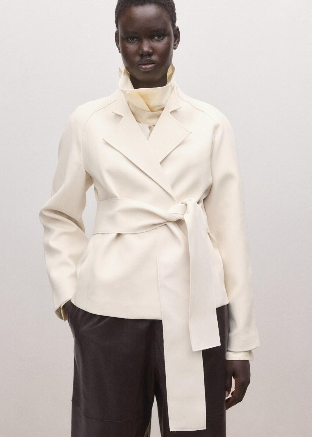 Beige Jacket With Lapels And Tie Belt, 0201_05, large image number 6