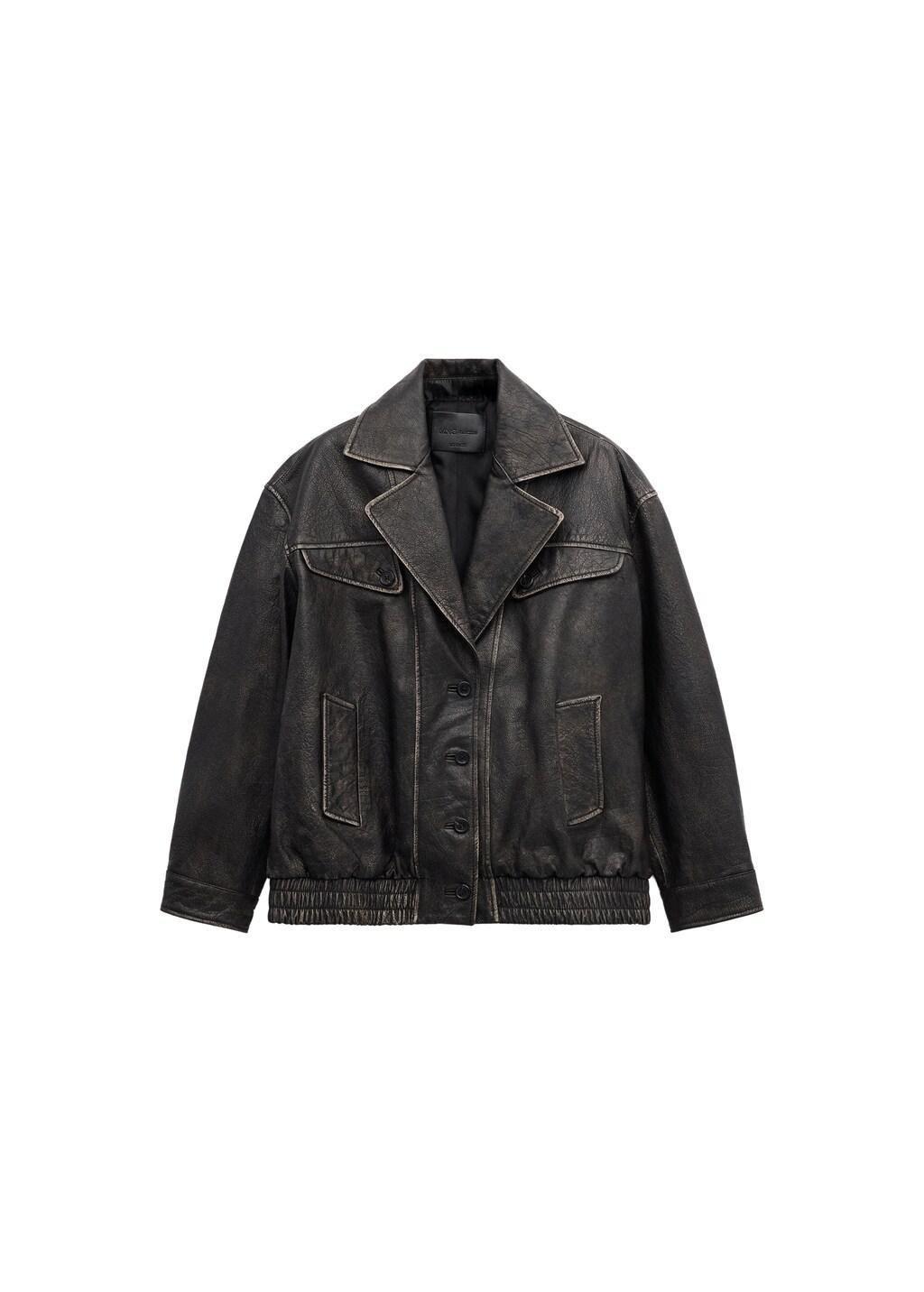 BROWN Oversized leather jacket with lapels, Brown, large image number 6