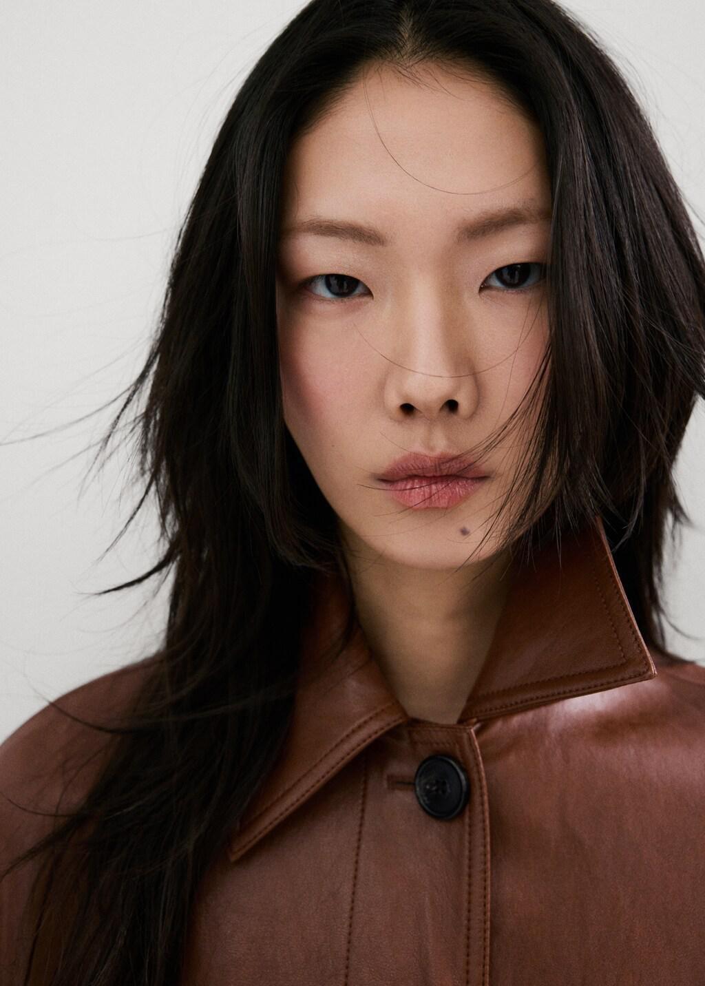 Brown Long Faux-Leather Trench Coat With Belt, Brown, large image number 4