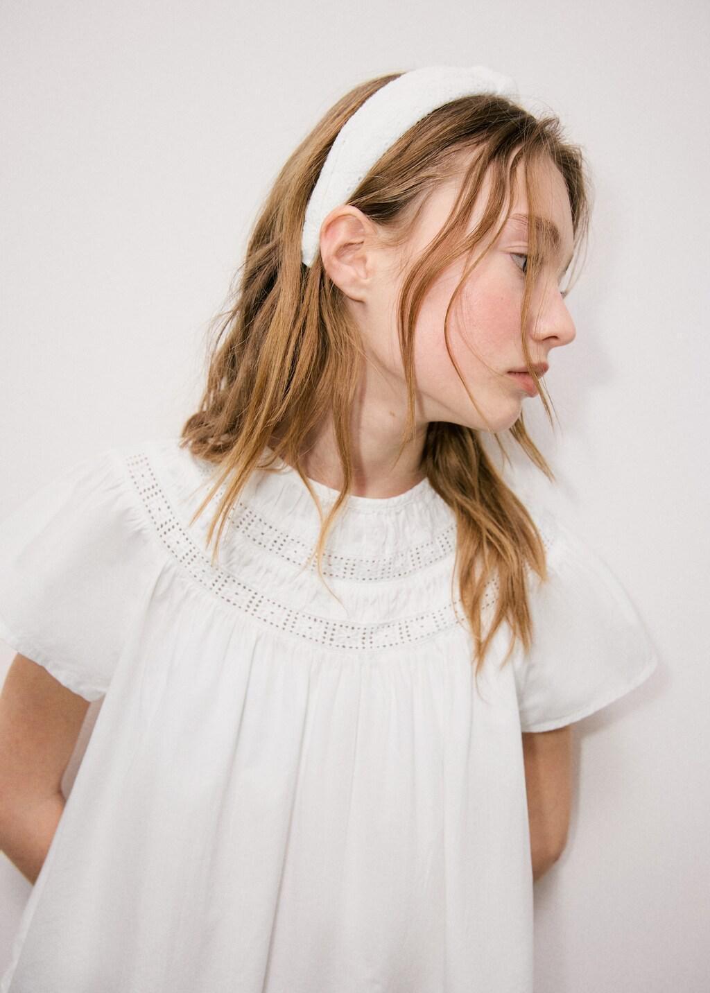 White Cotton Embroidered Hairband, Kids Girl, White, medium