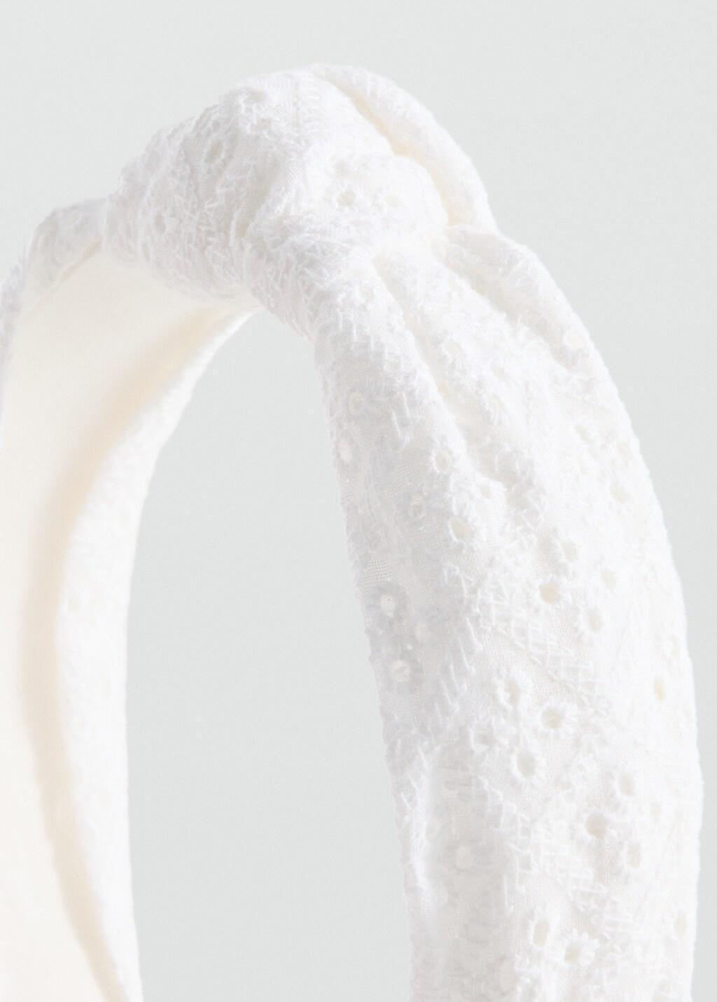 White Cotton Embroidered Hairband, Kids Girl, White, large image number 1