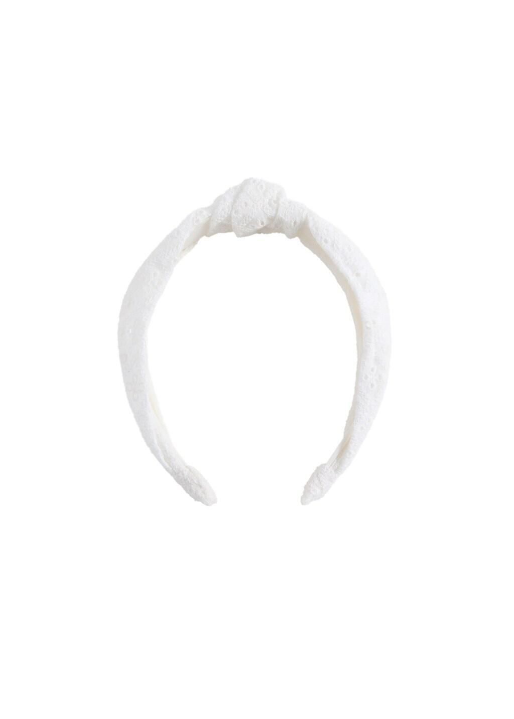 White Cotton Embroidered Hairband, Kids Girl, White, medium