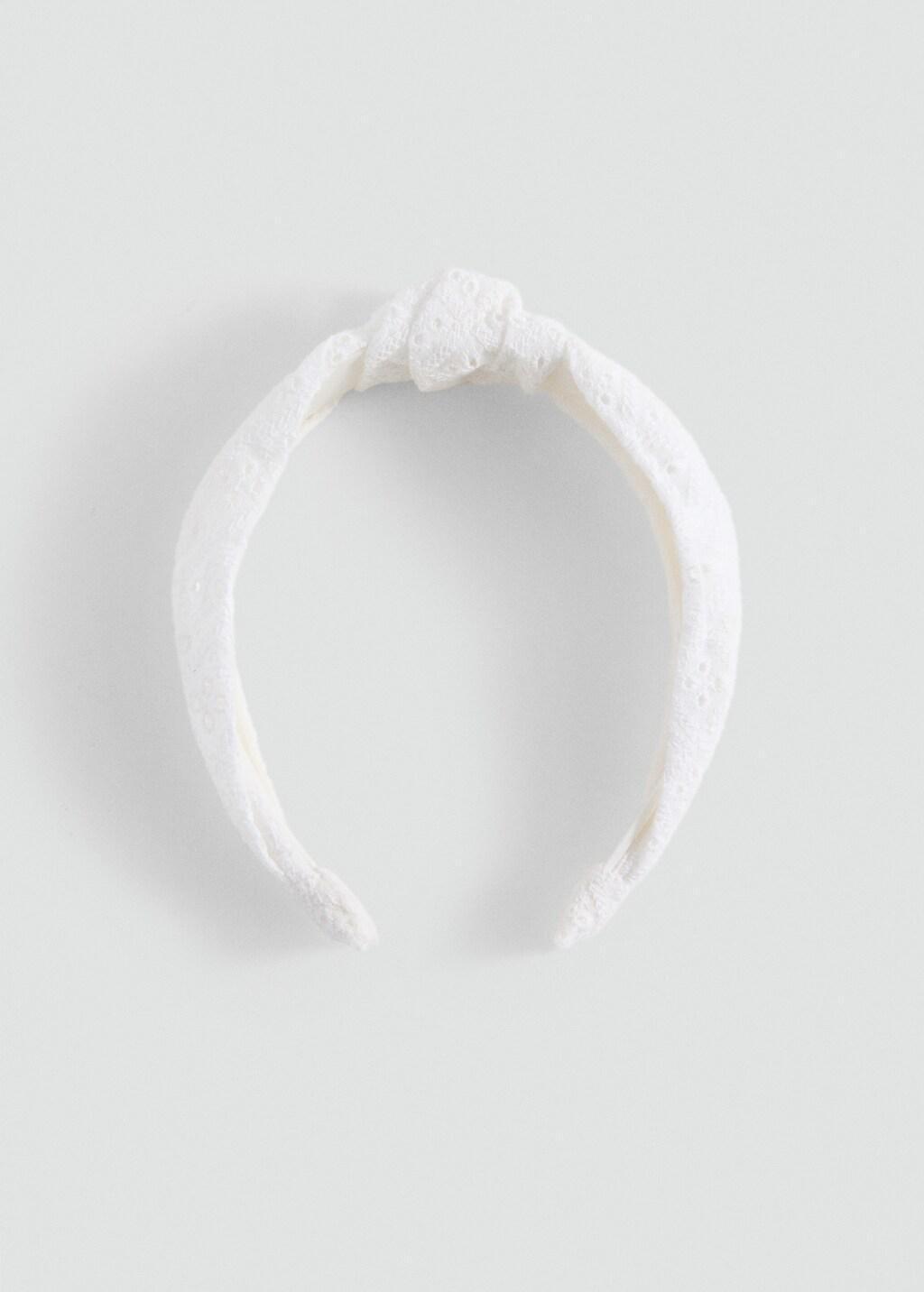 White Cotton Embroidered Hairband, Kids Girl, White, large image number 3