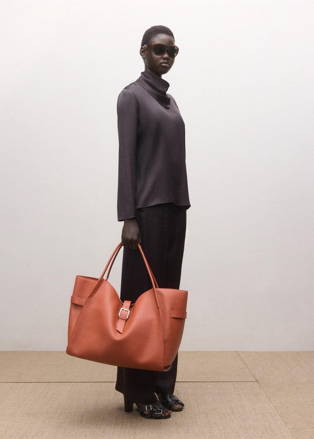 Brown Satin Blouse With A Turtleneck, Brown, large image number 0