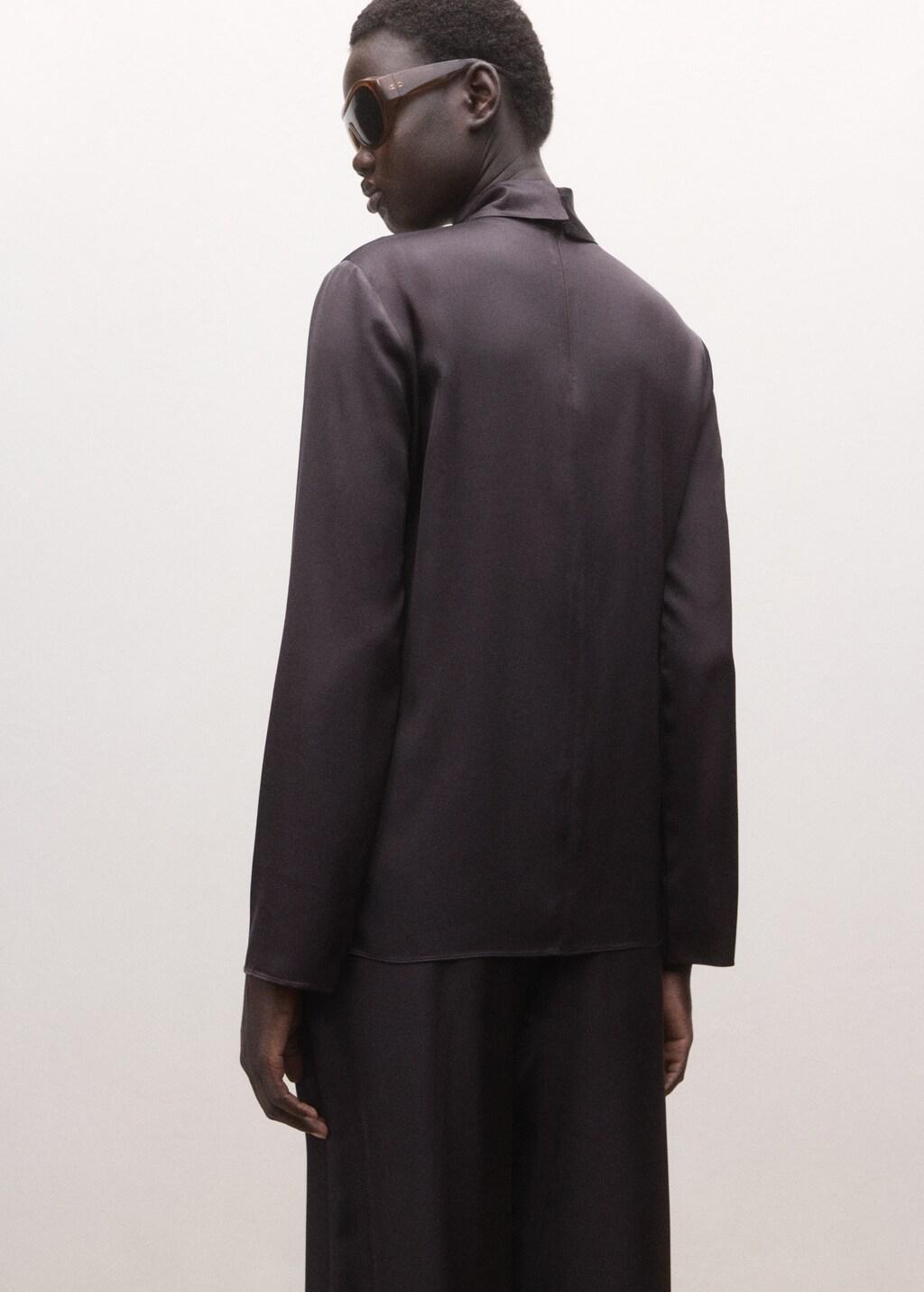 Brown Satin Blouse With A Turtleneck, Brown, medium