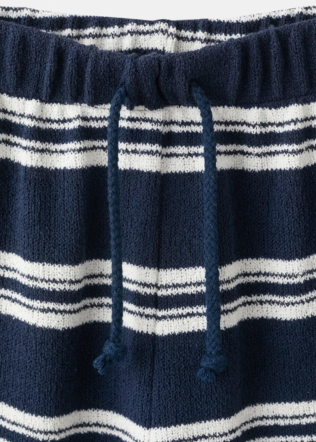 Navy Striped Knit Trousers, Kids Girl, Navy, large image number 0