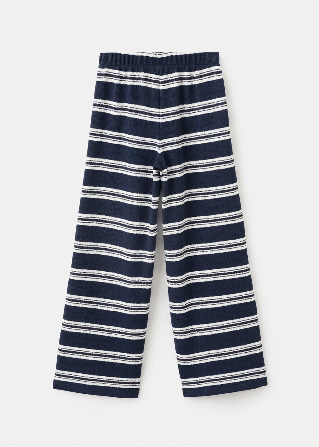 Navy Striped Knit Trousers, Kids Girl, Navy, large image number 1