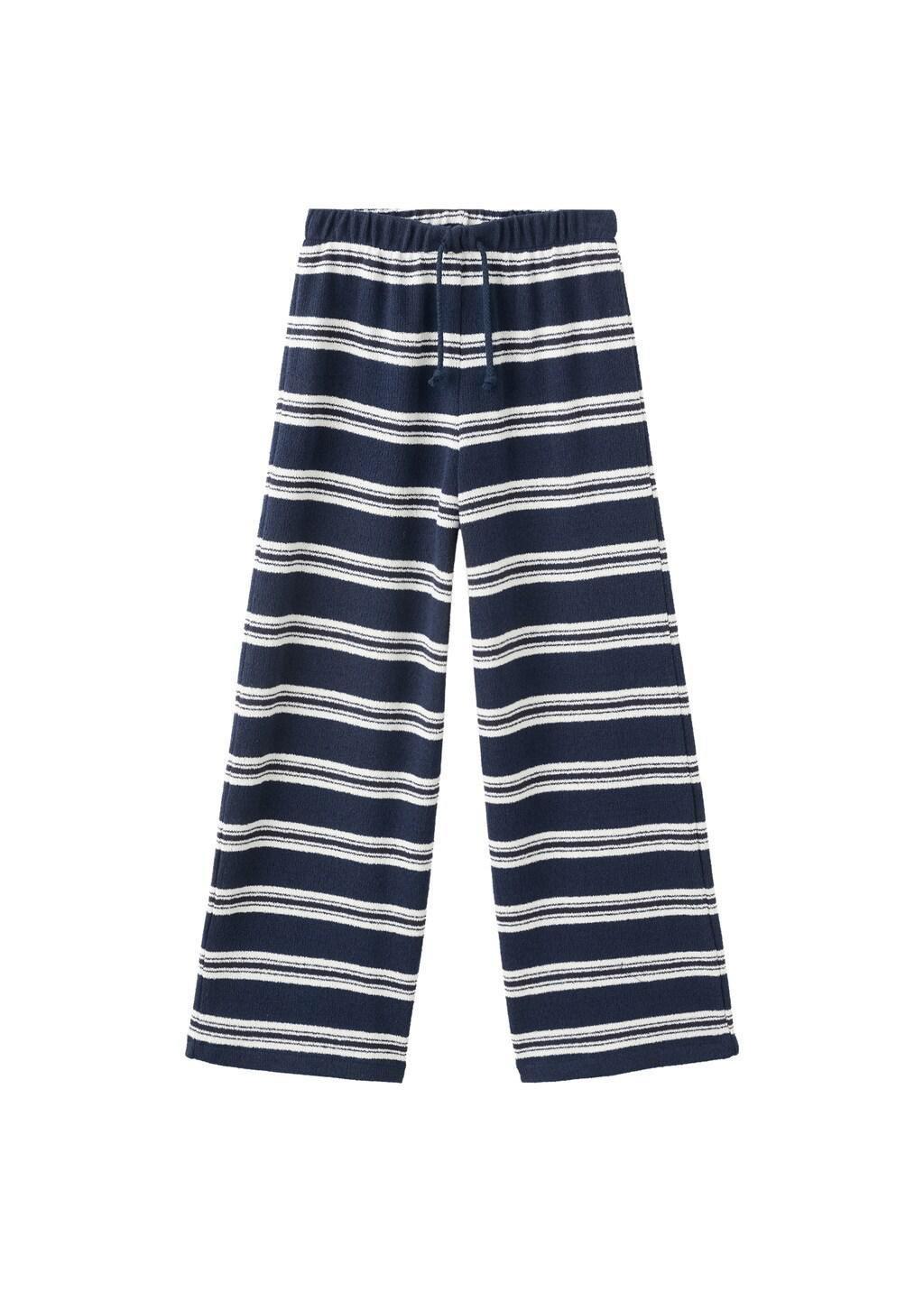 Navy Striped Knit Trousers, Kids Girl, Navy, large image number 4