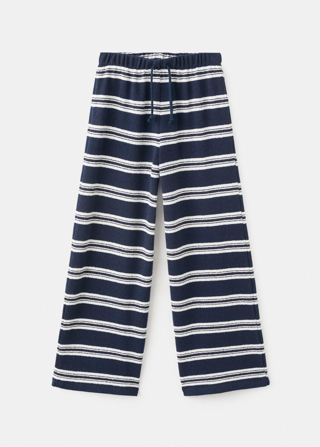 Navy Striped Knit Trousers, Kids Girl, Navy, large image number 5