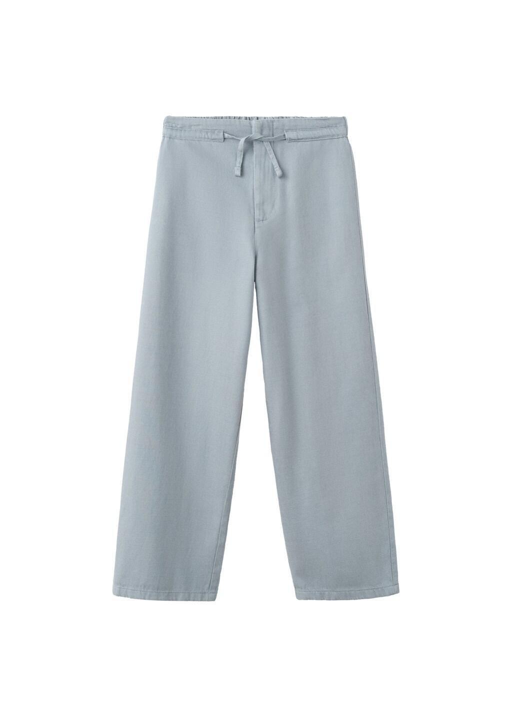 Blue Drawstring Cotton Trousers, Kids Girl, Medium Blue, large image number 3