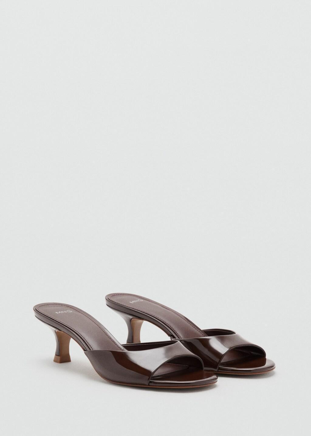Brown Kitten Heel Sandals, Dark Brown, medium