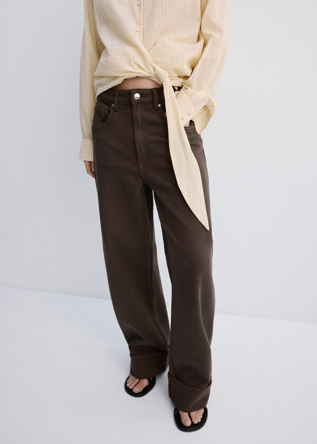 Brown Balloon Jeans With Rolled-Up Hem, Dark Brown, large image number 3
