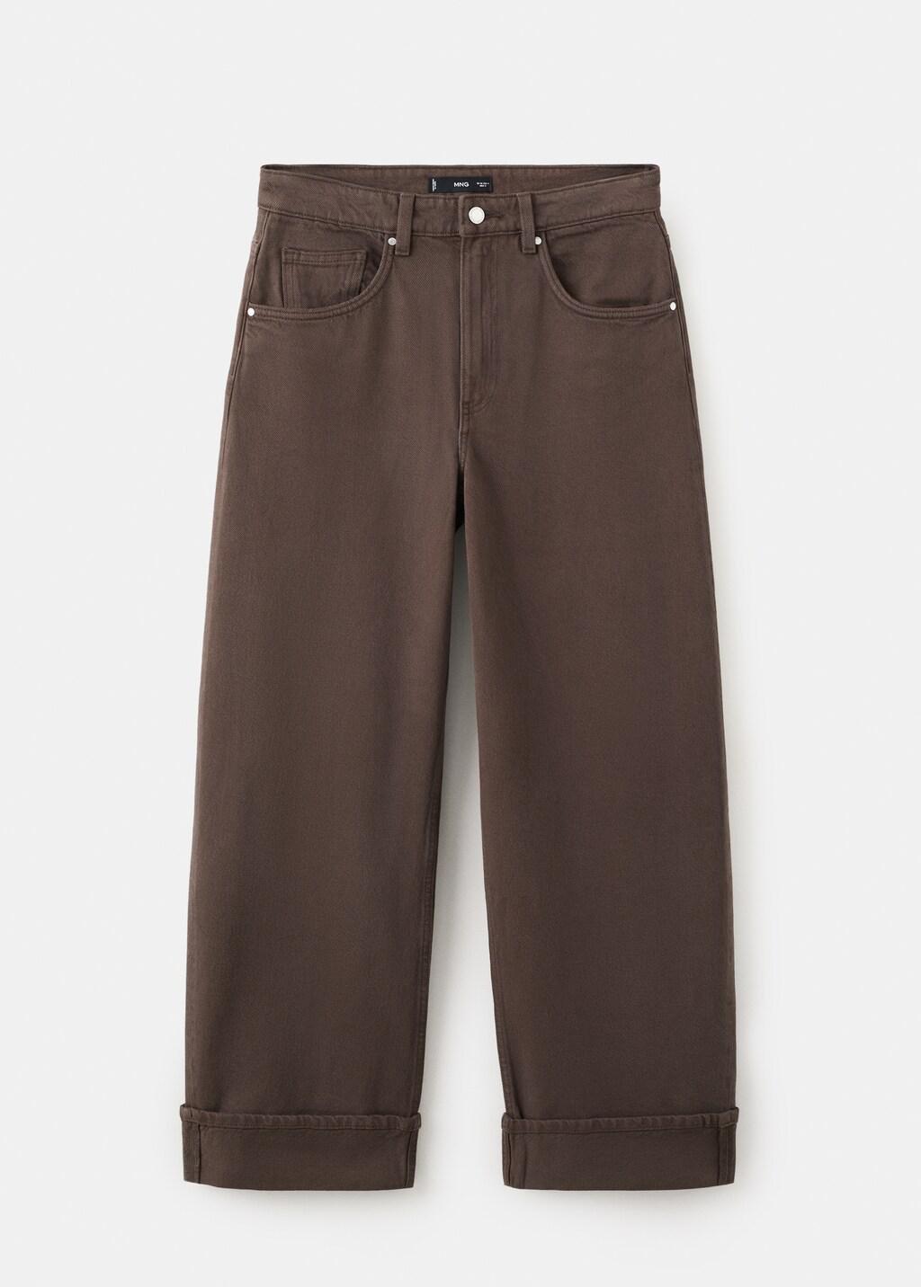 Brown Balloon Jeans With Rolled-Up Hem, Dark Brown, large image number 8