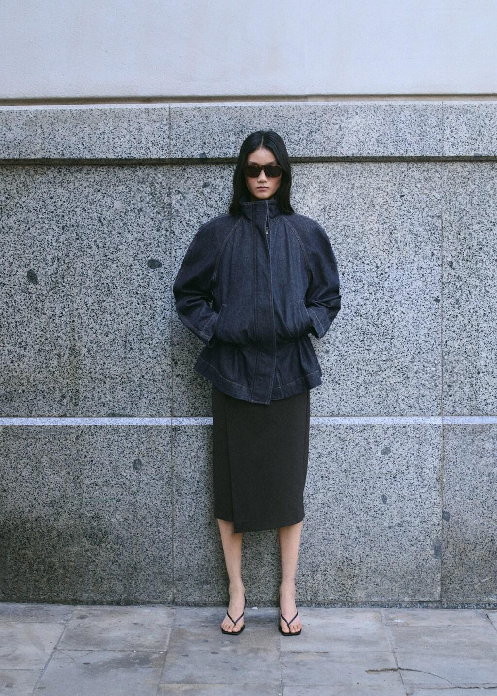 Blue Drawstring Waist Denim Parka, Open Blue, large image number 0