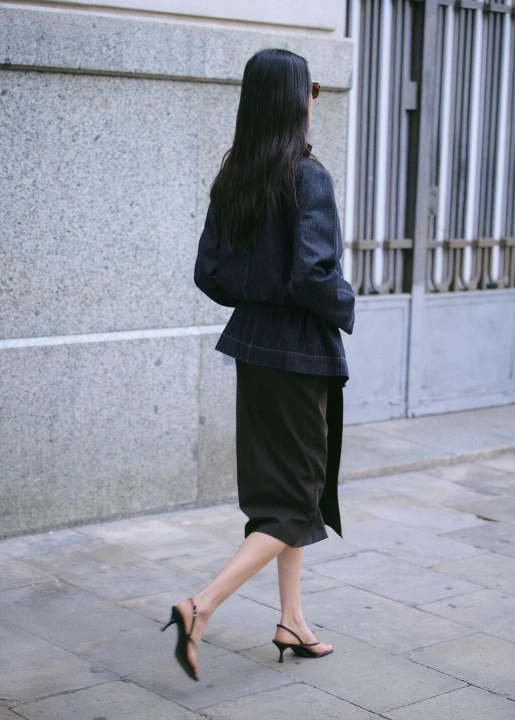 Blue Drawstring Waist Denim Parka, Open Blue, medium