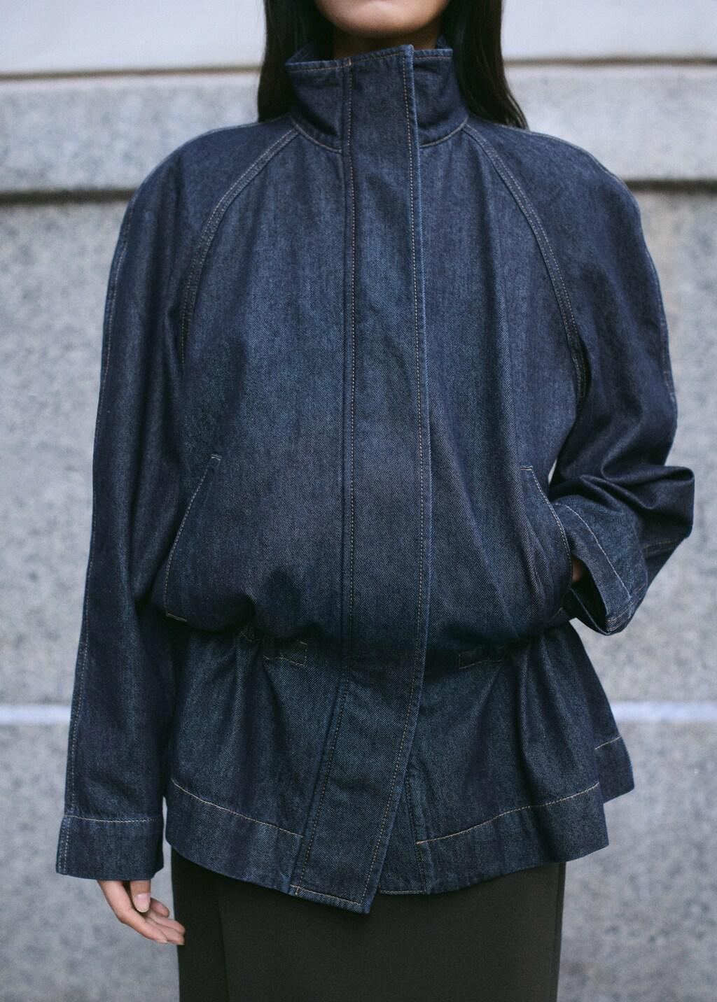 Blue Drawstring Waist Denim Parka, Open Blue, large image number 3