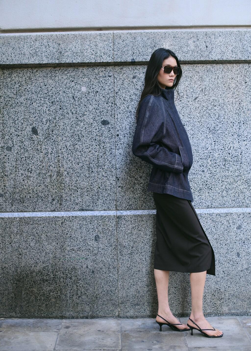 Blue Drawstring Waist Denim Parka, Open Blue, large image number 4