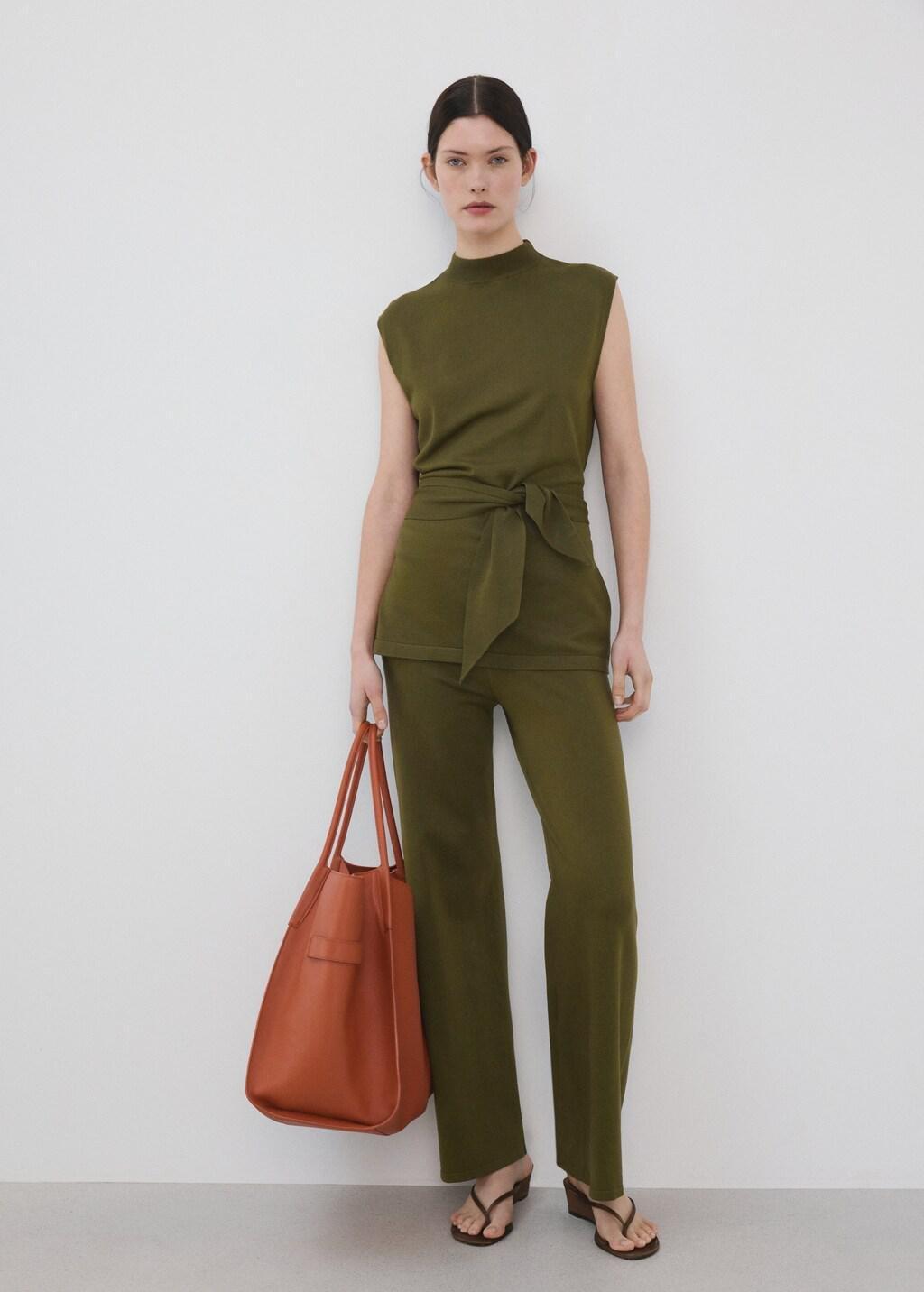 Khaki Fine-Knit Straight-Fit Trousers, 0201_37, large image number 0