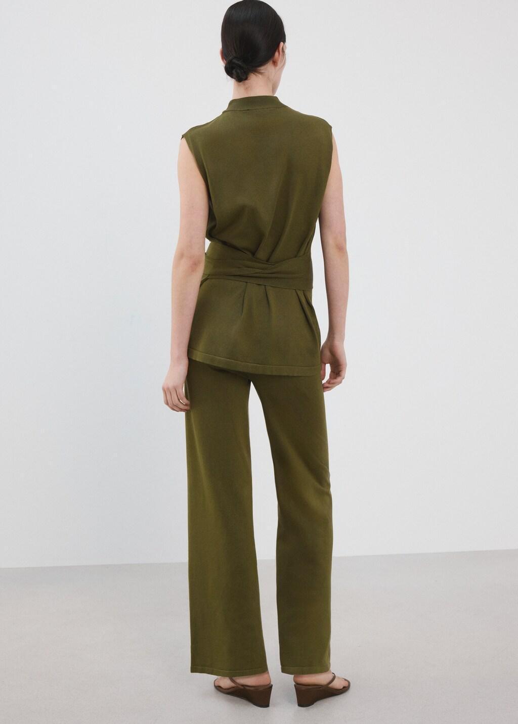Khaki Fine-Knit Straight-Fit Trousers, 0201_37, large image number 2