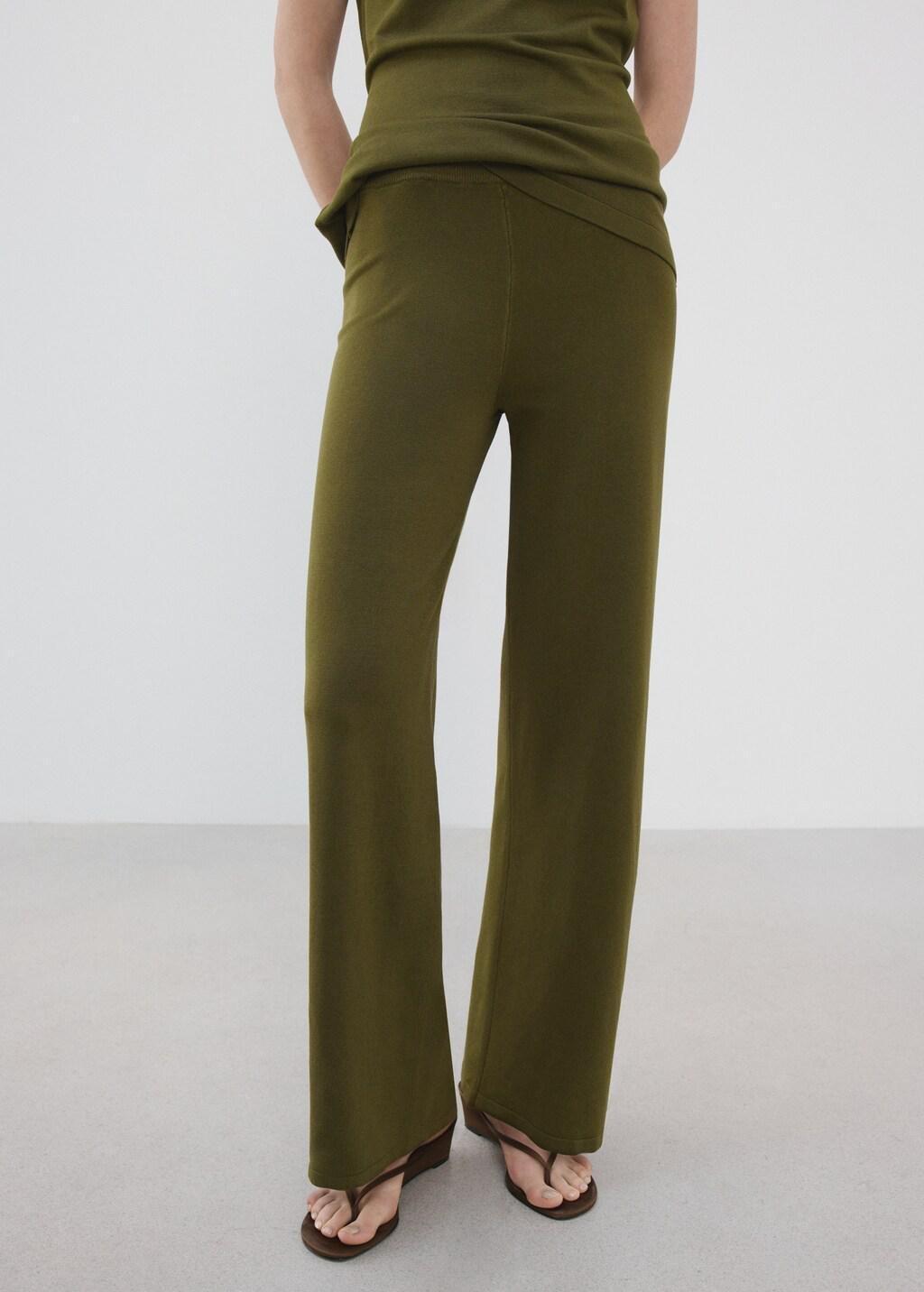 Khaki Fine-Knit Straight-Fit Trousers, Beige - Khaki, large image number 3