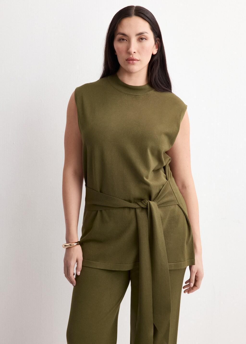Khaki Fine-Knit Straight-Fit Trousers, 0201_37, large image number 6