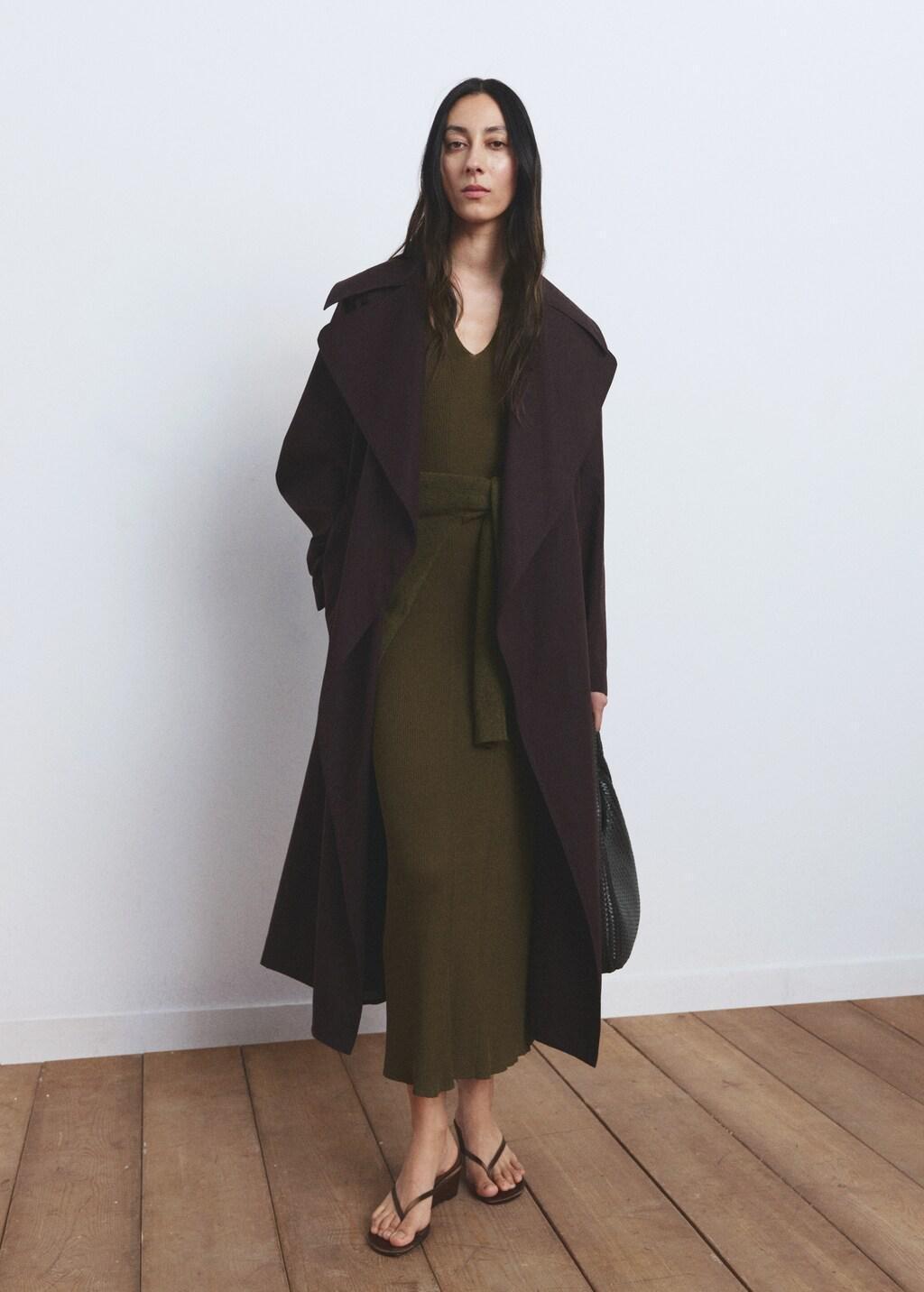 Khaki Fine-Knit Flared Dress, Beige - Khaki, large image number 0
