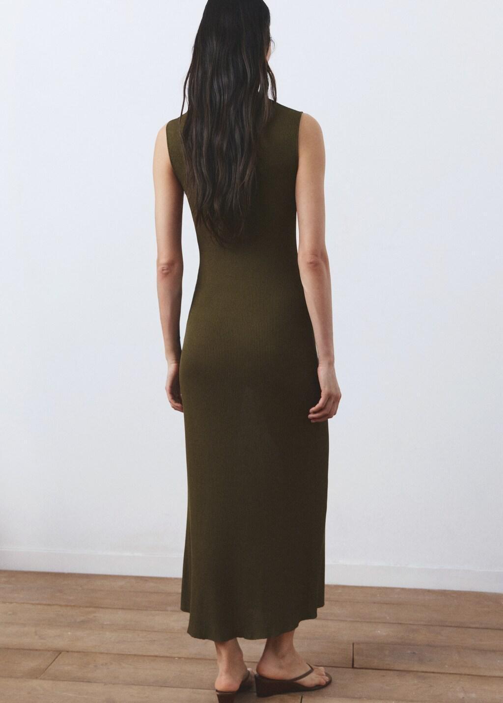 Khaki Fine-Knit Flared Dress, Beige - Khaki, large image number 2