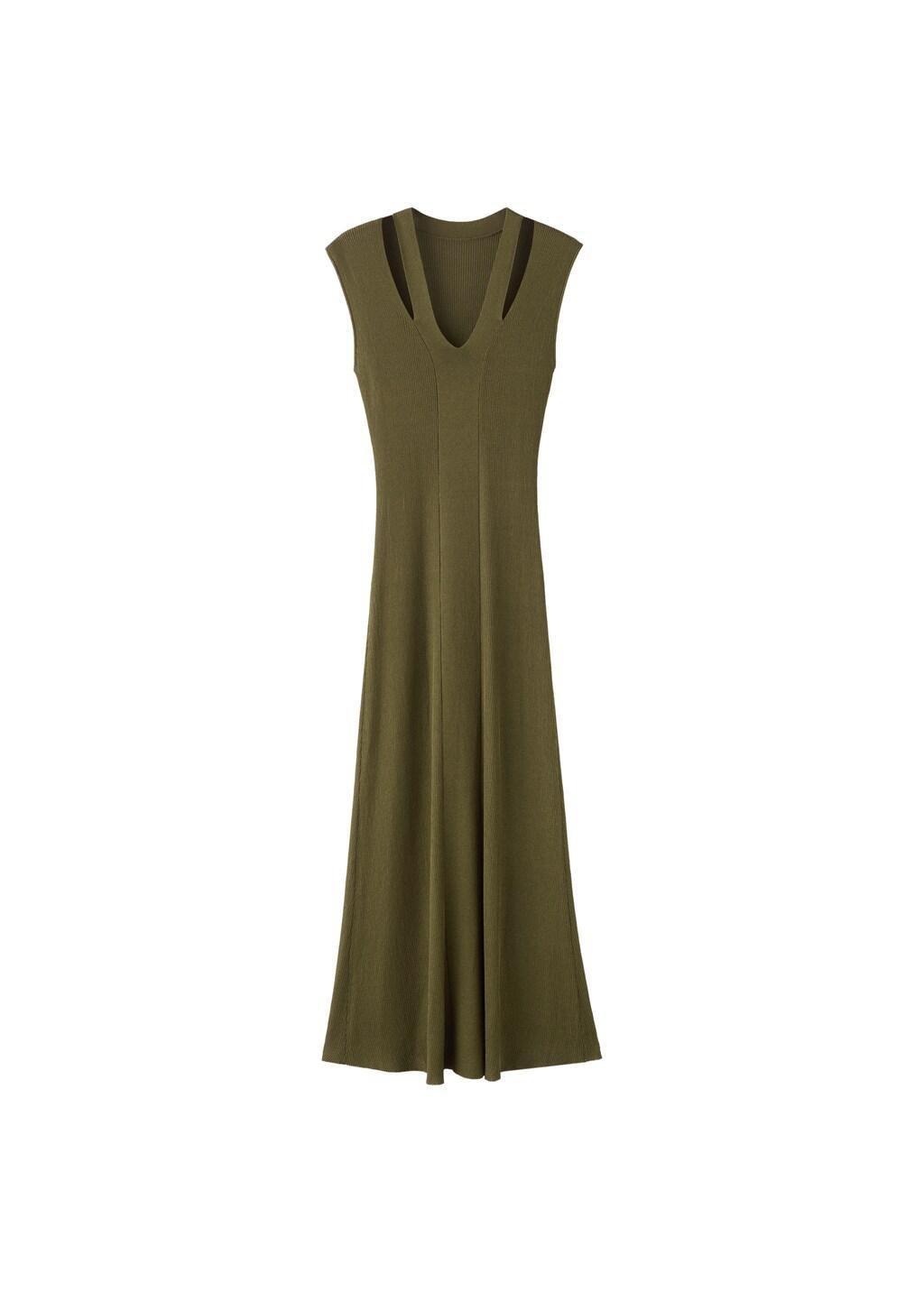 Khaki Fine-Knit Flared Dress, Beige - Khaki, large image number 6