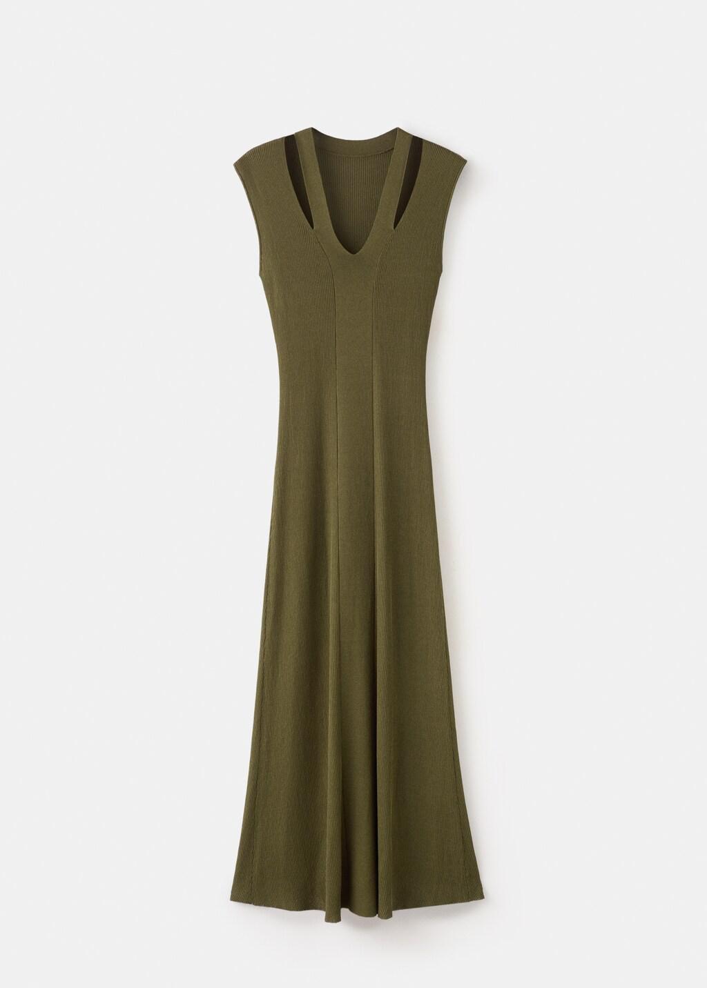 Khaki Fine-Knit Flared Dress, Beige - Khaki, large image number 7