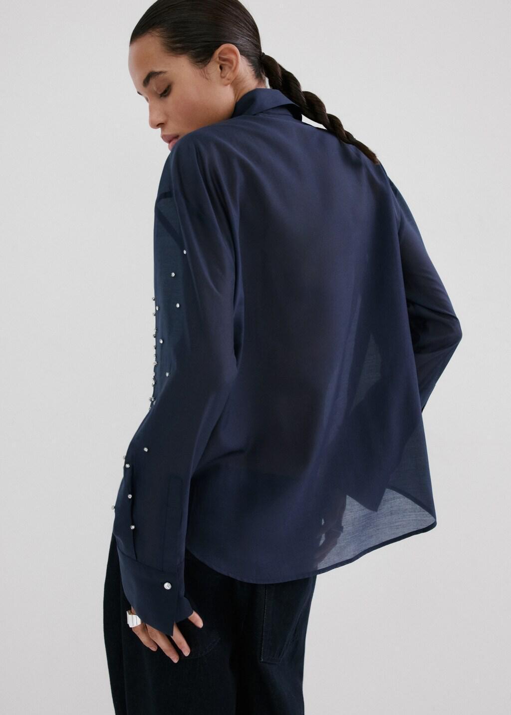 Navy Lyocell Shirt With Rhinestones, 0201_56, large image number 2