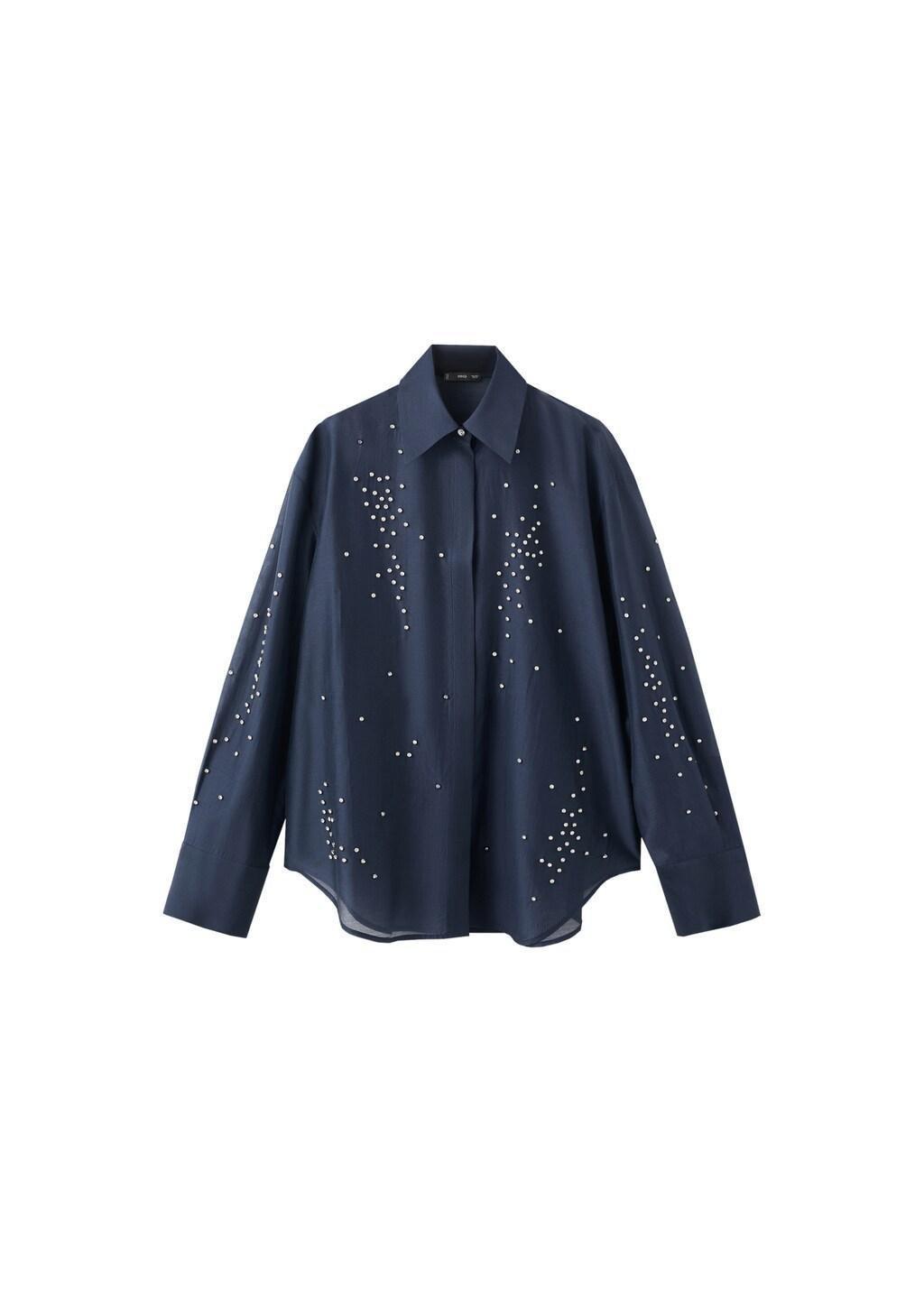 Navy Lyocell Shirt With Rhinestones, 0201_56, large image number 6