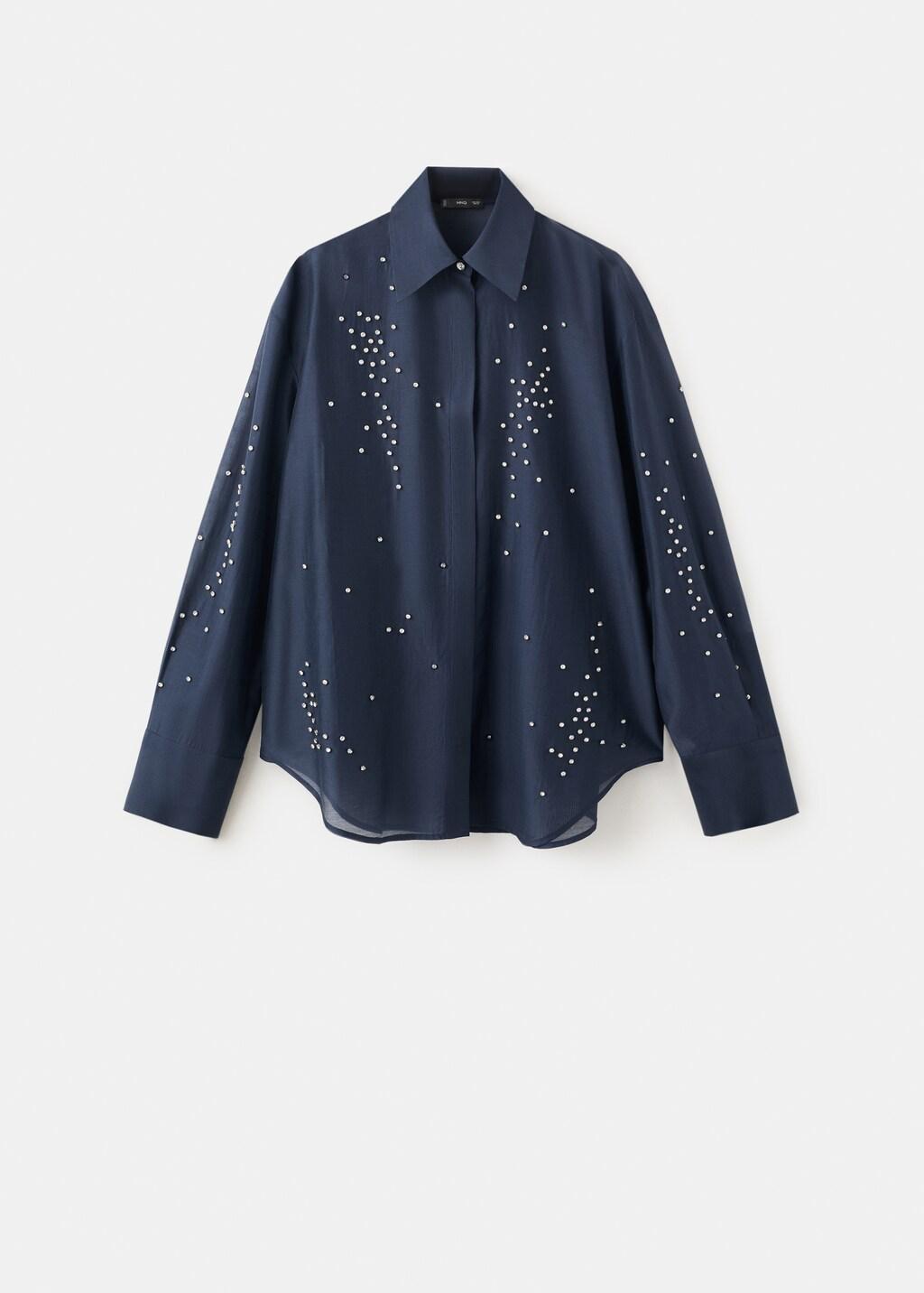 Navy Lyocell Shirt With Rhinestones, 0201_56, large image number 7