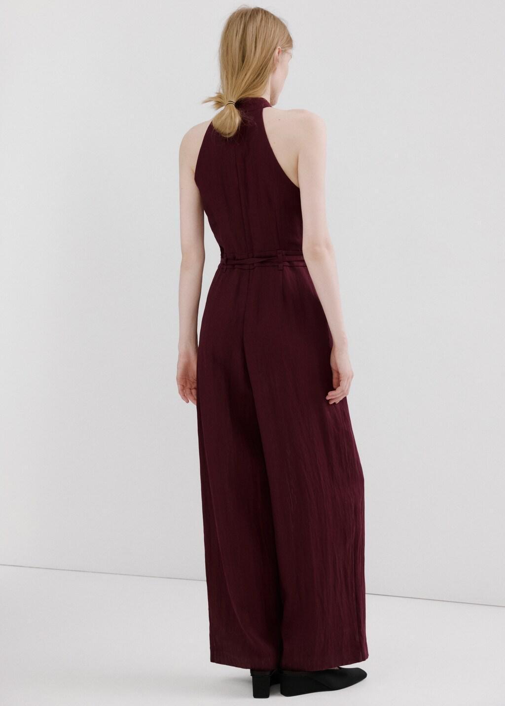 Red Lyocell Halter Neck Jumpsuit, Dark Red, medium