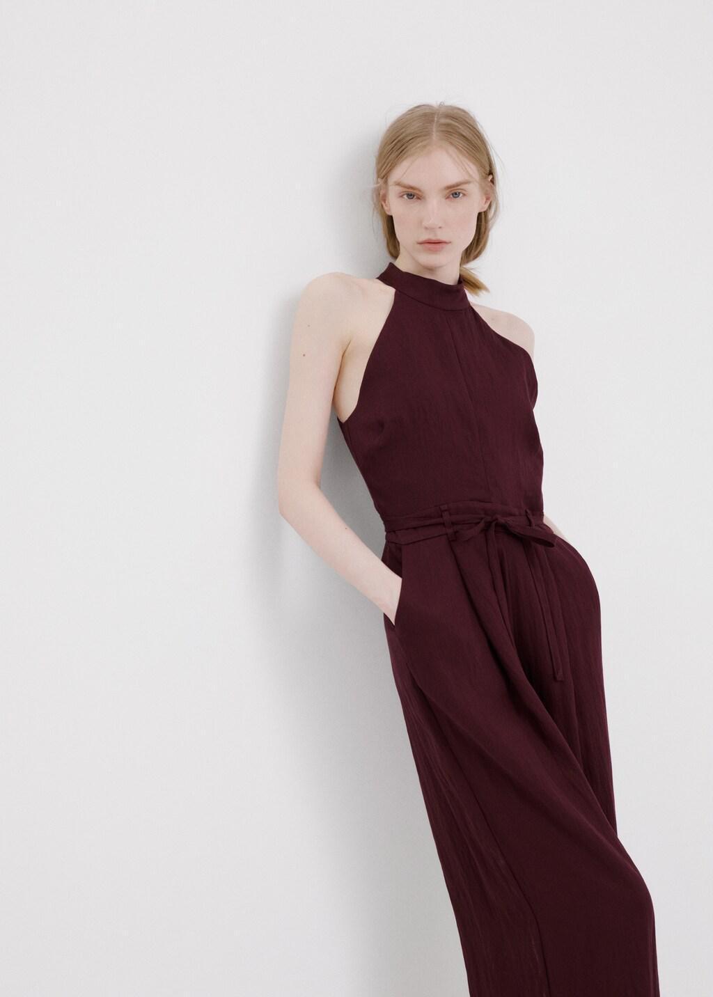 Red Lyocell Halter Neck Jumpsuit, Dark Red, large image number 3