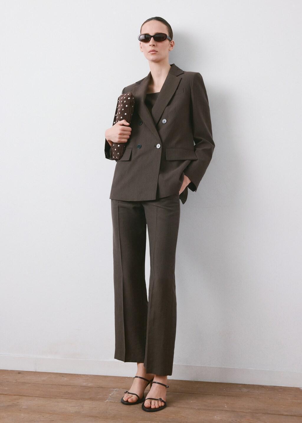 Brown Straight-Fit Lyocell Suit Jacket, Dark Brown, large image number 0