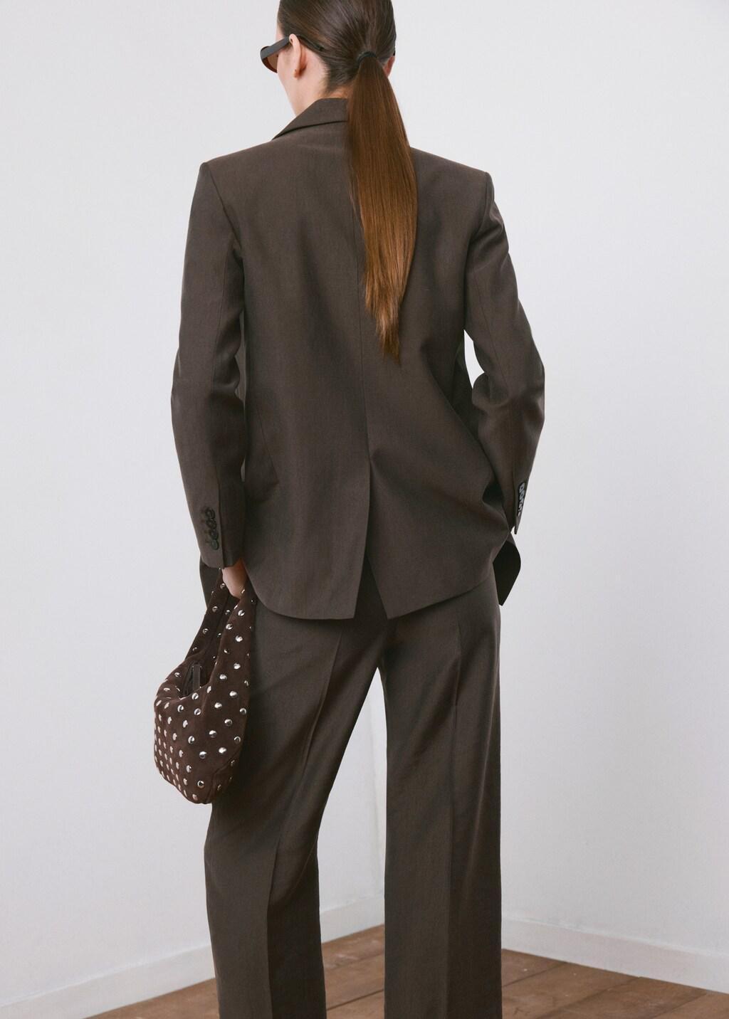 Brown Straight-Fit Lyocell Suit Jacket, Dark Brown, large image number 2