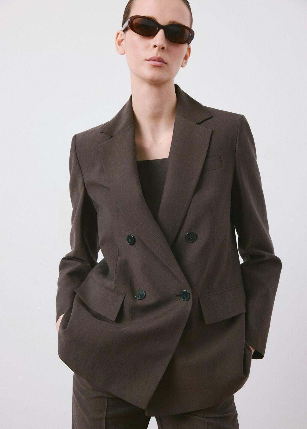 Brown Straight-Fit Lyocell Suit Jacket, Dark Brown, large image number 3
