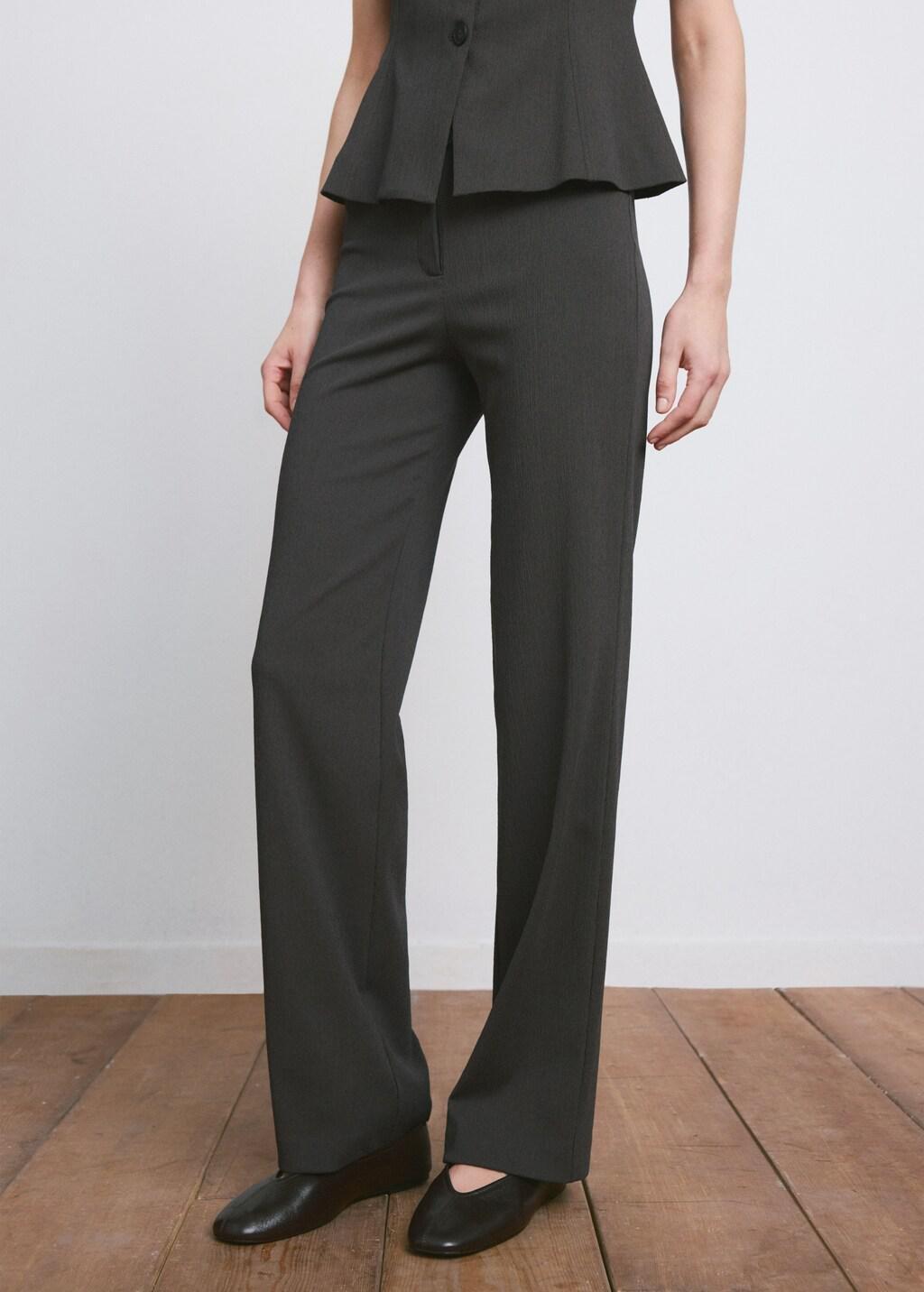 Grey Straight Mid-Rise Trousers, 0201_92, large image number 3