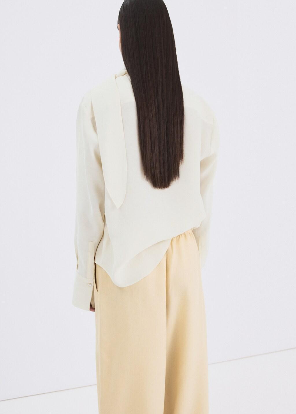 Beige Scarf Collar Blouse, Light Beige, large image number 2