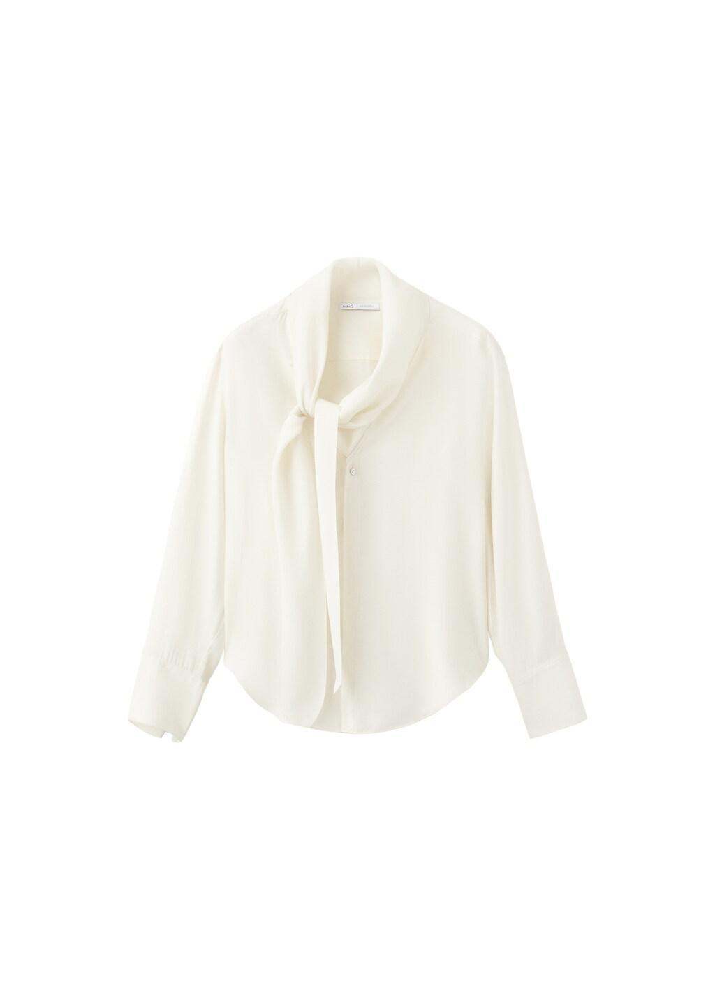 Beige Scarf Collar Blouse, Light Beige, large image number 6