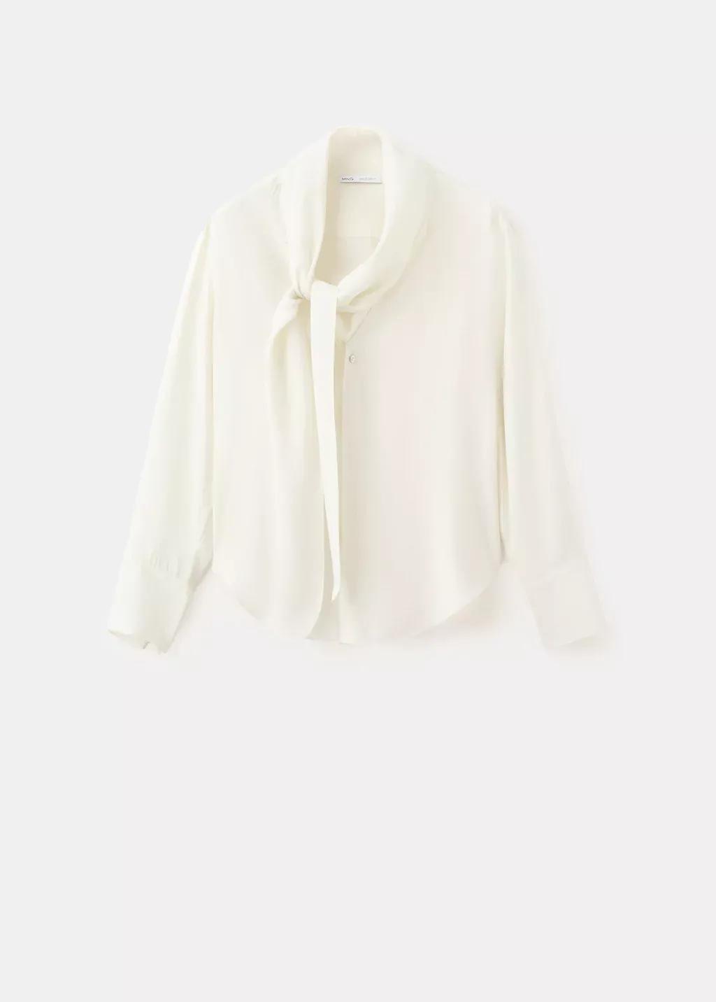 Beige Scarf Collar Blouse, Light Beige, large image number 7