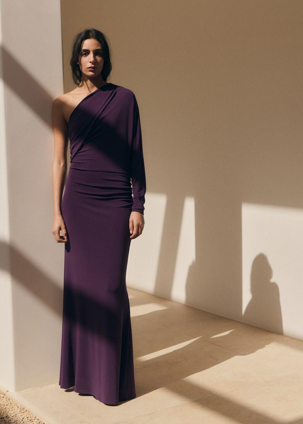 Purple Asymmetrical Dress With Gathered Body, Medium Purple, large image number 0