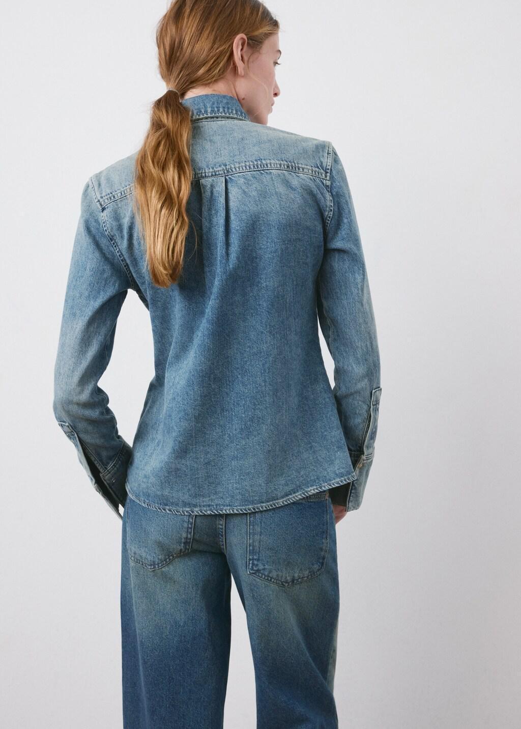 Blue Frilled Denim Blouse, Open Blue, medium