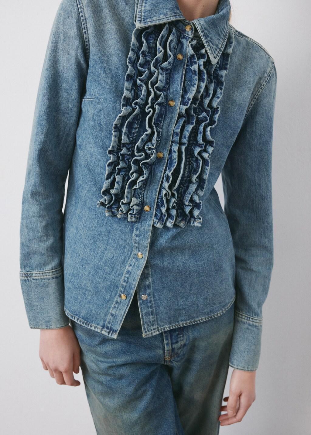 Blue Frilled Denim Blouse, Open Blue, large image number 5
