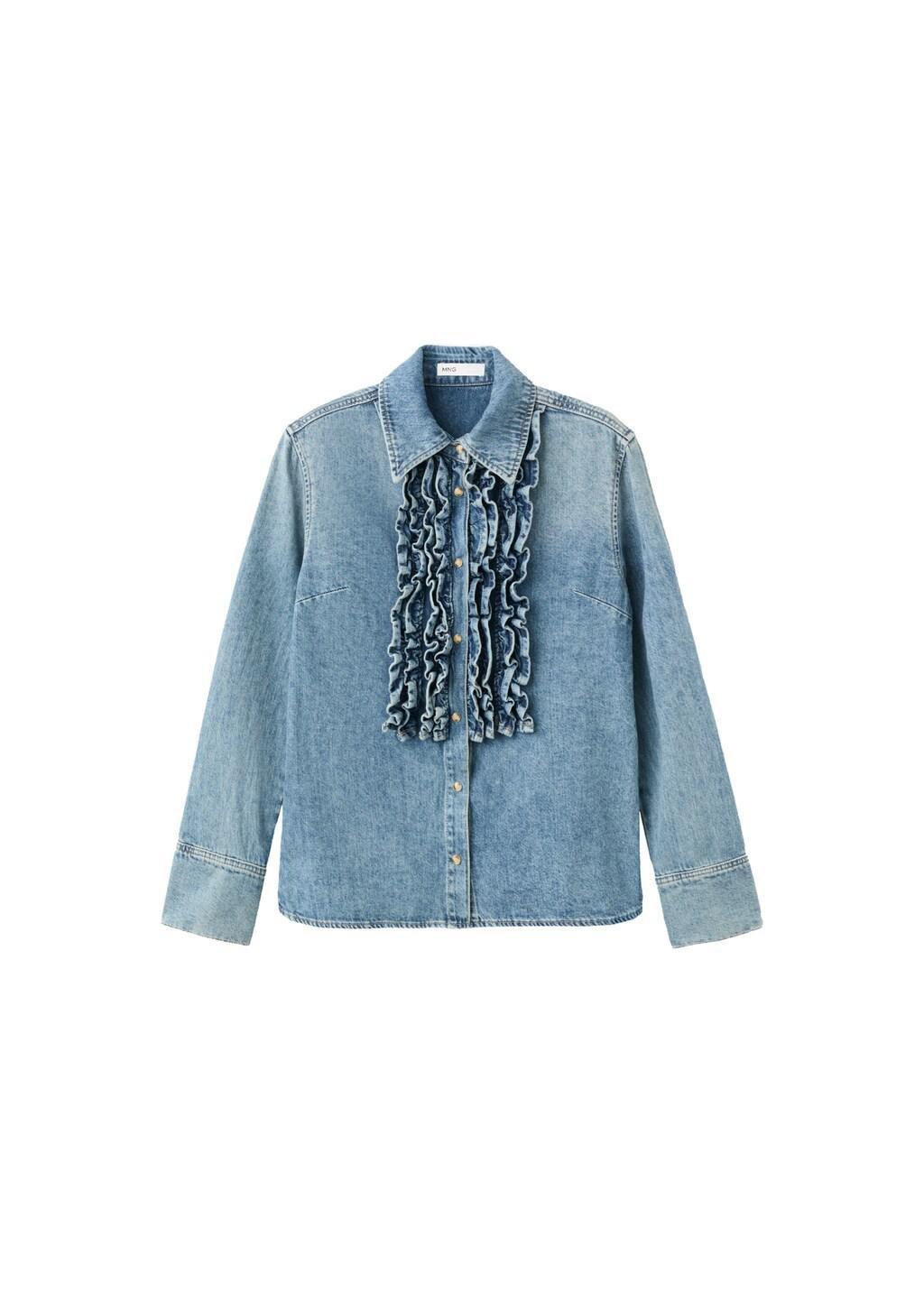 Blue Frilled Denim Blouse, Open Blue, large image number 6