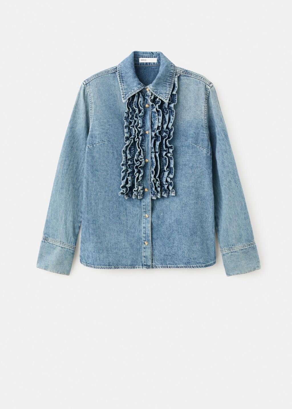 Blue Frilled Denim Blouse, Open Blue, large image number 7
