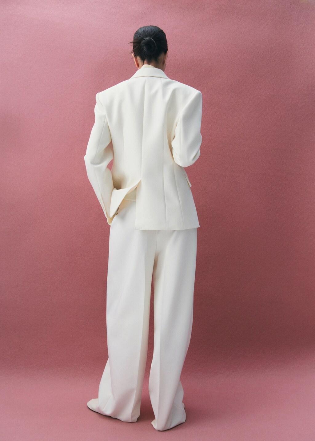 Beige Fitted Double-Breasted Blazer, Light Beige, large image number 2