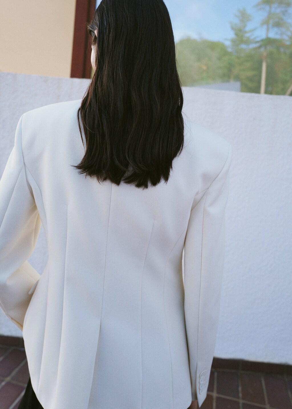 Beige Fitted Double-Breasted Blazer, Light Beige, medium