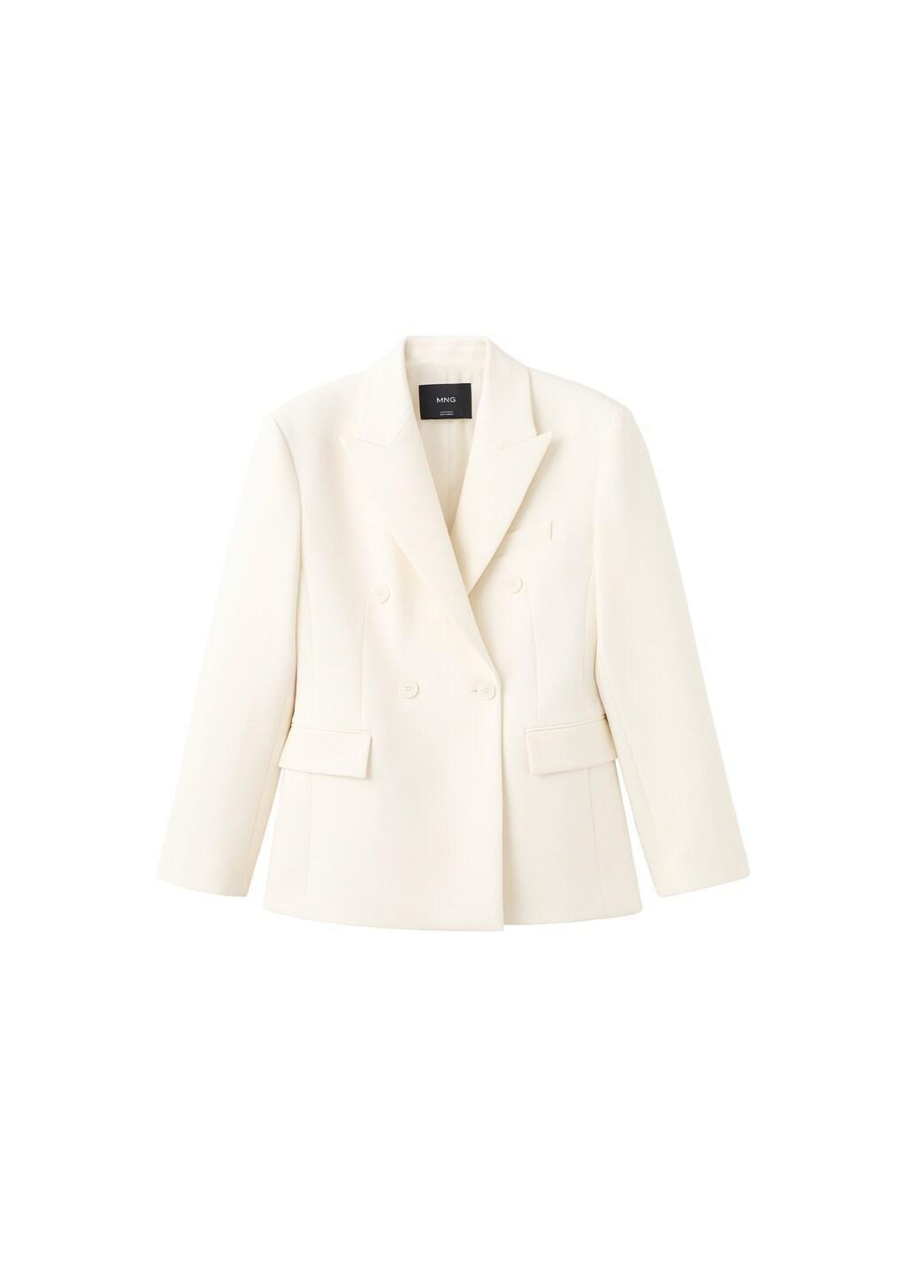 Beige Fitted Double-Breasted Blazer, Light Beige, large image number 7